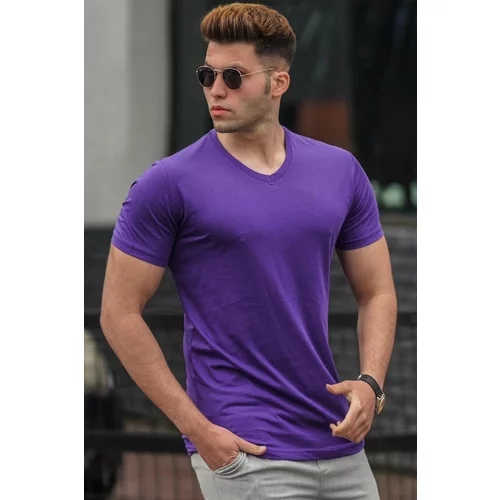 Madmext Basic V-Neck Purple T-Shirt 5281