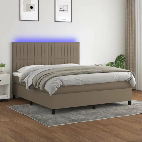  Box spring postelja z vzmetnico LED taupe 160x200 cm blago, (20883693)