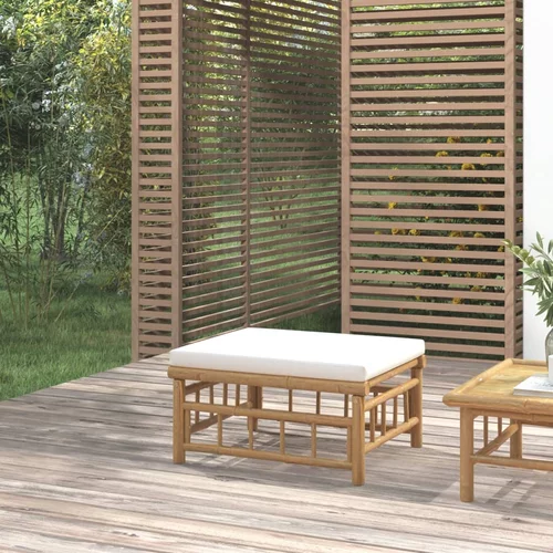 vidaXL Vrtni stolček za noge s kremno belo blazino bambus