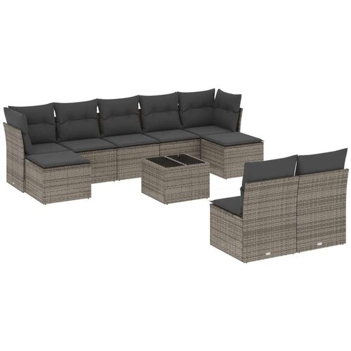 vidaXL 10-dijelni set vrtnih sofa od poliratana s jastucima sivi Cene
