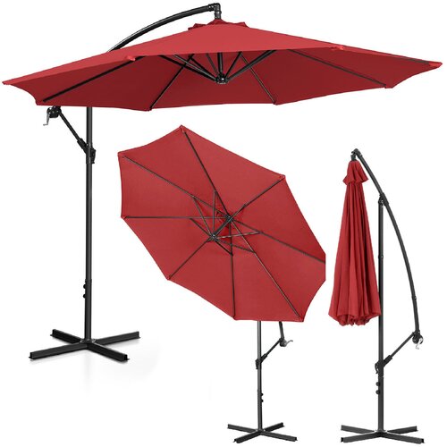 UNIPRODO Vrtni senčnik z roko, okrogel, nagiben, premer. 300 cm bordo, (21091243) Slike