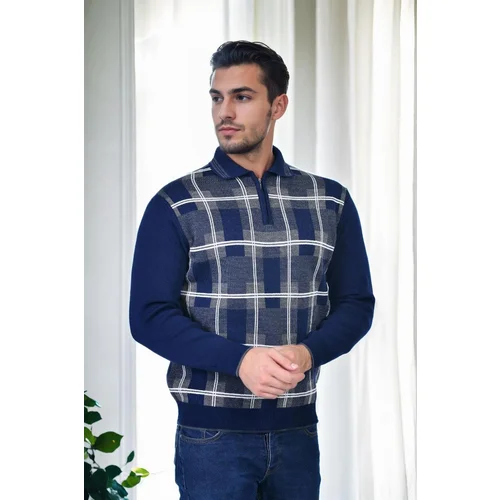 Dewberry 29496 Zippered Polo Neck Mens Sweater-NAVY BLUE