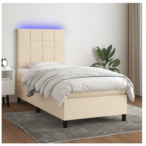 VidaXL Box spring postelja z vzmetnico LED krem 100x200 cm b Slike