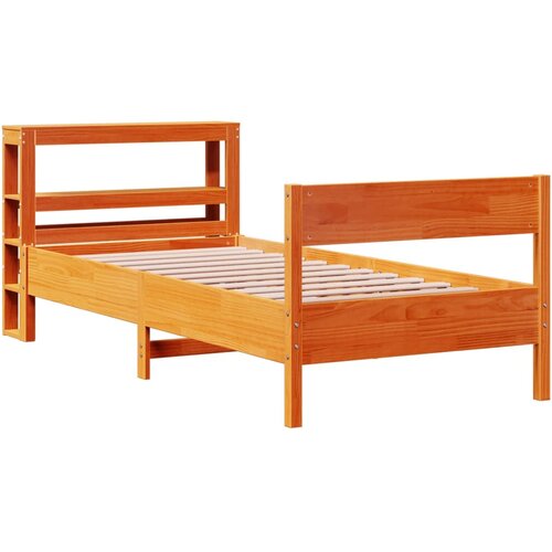 VidaXL Posteljni okvir z vzglavjem vo&amp;scaron;čeno rjava 90x200 cm borovina, (21304074) Slike