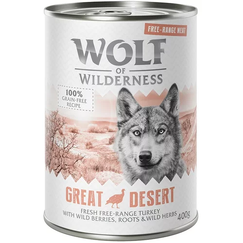 Wolf of Wilderness Varčno pakiranje "Free-Range Meat" 24 x 400 g - Great Desert - puran iz proste reje