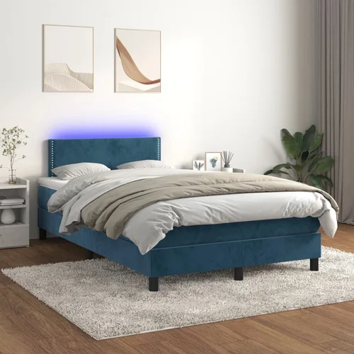  Krevet box spring s madracem LED tamnoplavi 120x200 cm baršun