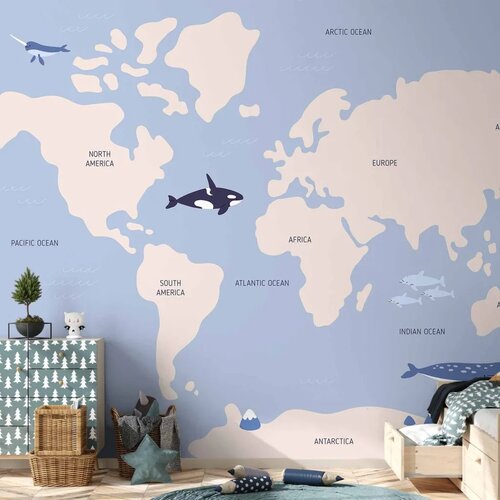  Foto tapeta - Pastel Planet - Animals and Underwater Plants on a Map 200x140 Standard Cene