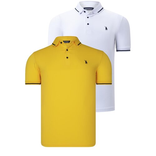 Dewberry DOUBLE SET T8586 MEN&amp;#039;S T-SHIRT-WHITE-YELLOW Slike