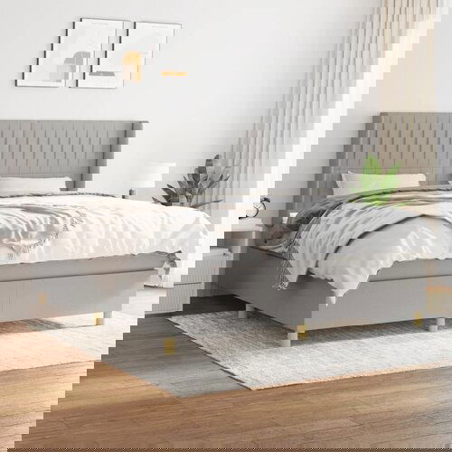 VidaXL Box spring postelja z vzmetnico svetlo siva 180x200 cm blago Slike