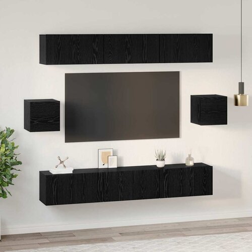  Set TV komoda 8 kom. Crni hrast Konstruirano drvo Crna 60 x 30 x 30 cm Slike