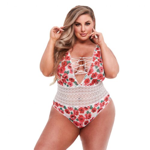Baci Lingerie Igriv cvetličen bodi s čipko Baci, bel Cene
