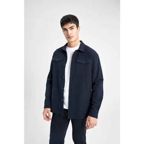 Defacto Regular Fit Polo Neck Seersucker Textured Shirt Jacket