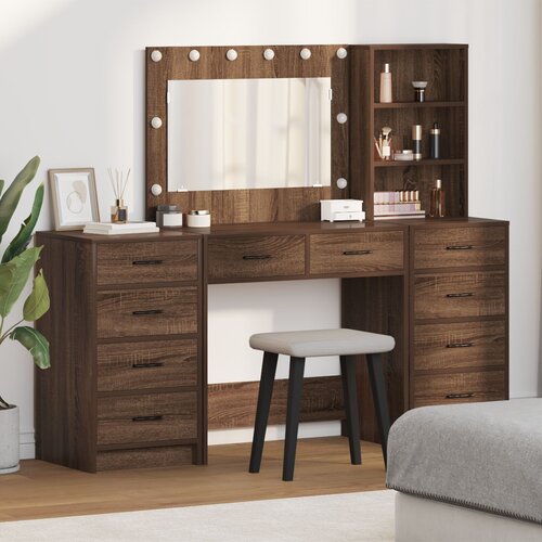 vidaXL 3-dijelni set toaletnog stola s LED-om, crni hrast, MDF Cijene