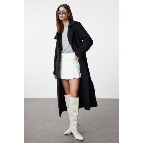Trendyol Black Collar Detailed Oversize Woolen Coat Cene