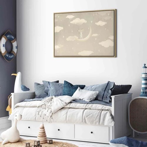  Slika - Little Conqueror - A Mouse in Heart Pajamas on the Moon Among Clouds 90x60 U prirodnom drvenom okviru Slike