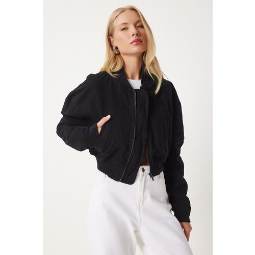 Happiness İstanbul Women's Black Crop Bomber Jacket Slike