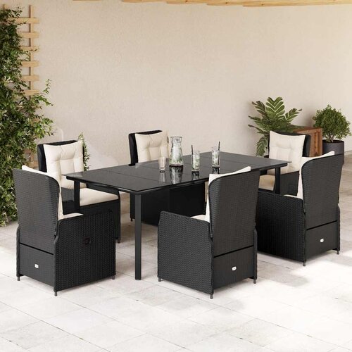  7-dijelni vrtni blagovaonski set s jastucima crni od poliratana Crna 200 x 100 x 74 cm Cene