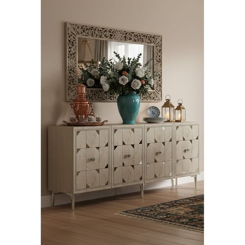 Hanah home komoda Moka 150, 150 cm, bela / travertin / srebrna Cene