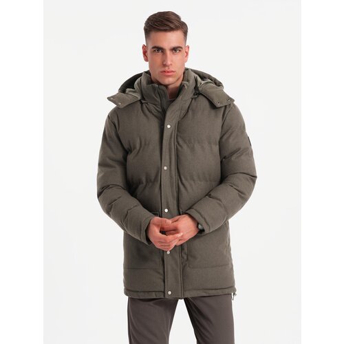 Ombre Men&amp;#039;s long warm parka jacket with wool - dark grey melange Slike