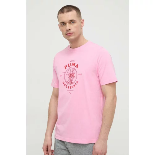 Puma Pamučna majica za muškarce, boja: ljubičasta, s tiskom