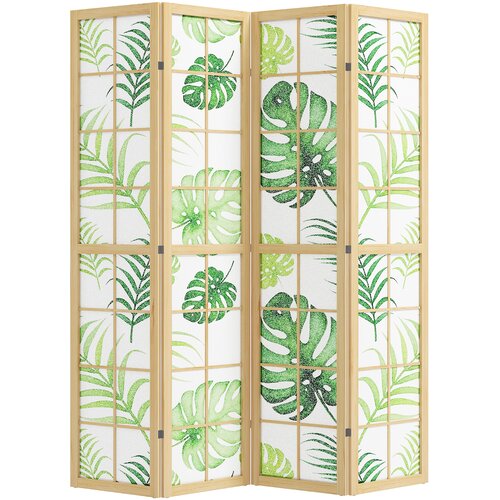 HOMCOM paravan netkani material, borovina 160D x 1,8&Scaron; x 170V cm naravno+zeleno, (5000235509) Cene