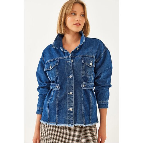 Bianco Lucci women's belt detailed denim jacket Slike