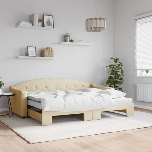  The Living Store Izvlečna dnevna postelja z vzmetnico krem 80x200 cm blago - Izvlečna Dnevna Postelja, (21508724) Slike