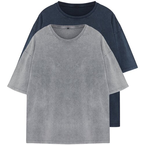 Trendyol anthracite-indigo antique/faded effect 2 pack basic tshirt Slike