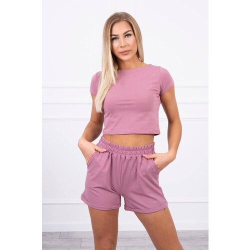 Kesi Cotton set with shorts in dark pink color Slike