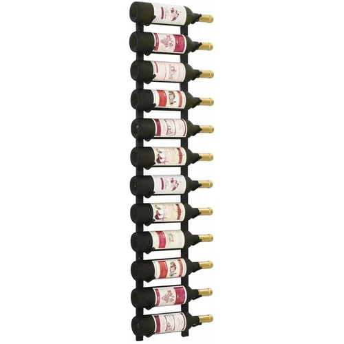 vidaXL Stensko stojalo za vino za 12 steklenic črno železo