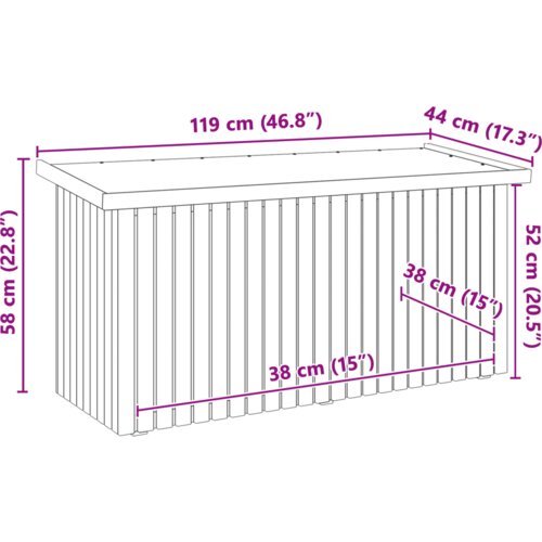 VidaXL kutija za pohranu 119x44x58.5 cm Obrađeni bor Slike