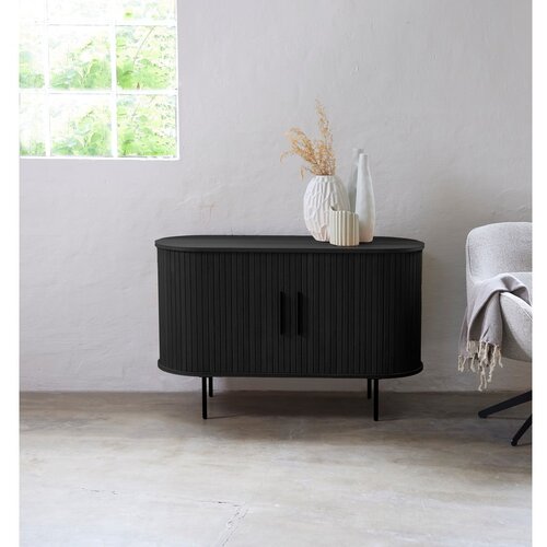 Unique Furniture črna komoda v hrastovem dekorju z drsnimi vrati 120x76x45 cm nola &amp;ndash; Slike