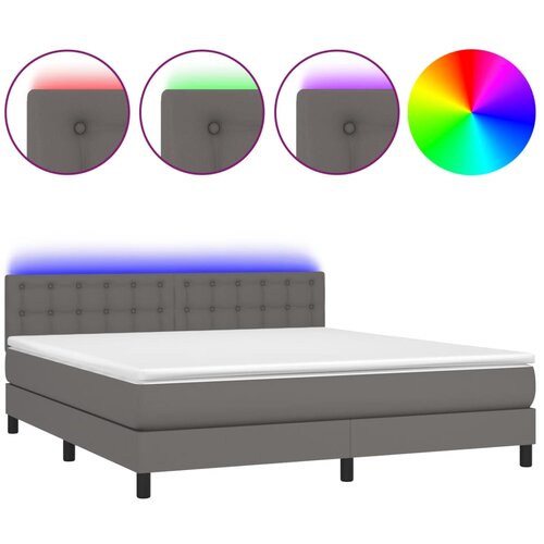 Maison Chic Box spring postelja - Vzmetna postelja z vzmetnico LED siva 180x200cm umetno usnje SL21969, (21892266) Cene