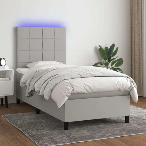  Box spring postelja z vzmetnico LED svetlo siva 80x200 cm blago, (20789380)