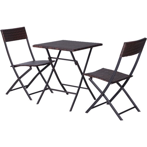Outsunny Set vrtnega pohi&amp;scaron;tva iz ratana, 1 miza za kavo in 2 zložljiva vrtna stola, 3 kosi, rjave barve, (20752836) Slike