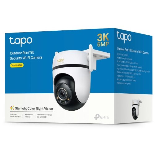 Tp-link Tapo C530WS Outdoor Pan/Tilt Security Wi-Fi Camera, 3K 5MP (2880x1620), 2.4 GHz, 2 x External Antennas, 1 x Ethernet Port, Horizontal 360, Pan/Tilt, Starlight Color Night Vision, Smar Slike