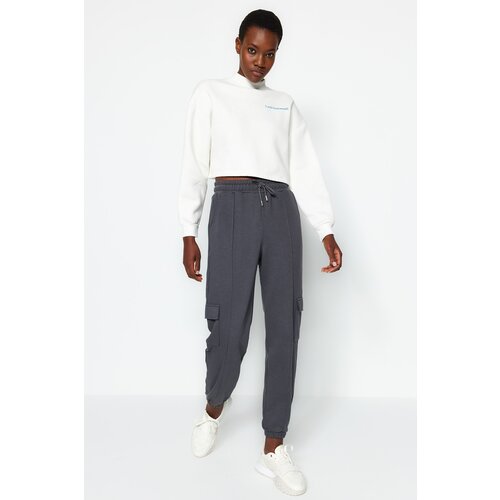 Trendyol Anthracite Cargo Loose Joggers with Pocket, Thick Knitted Sweatpants Slike