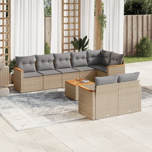 vidaXL 9-dijelni set vrtnih sofa s jastucima bež od poliratana Cijene