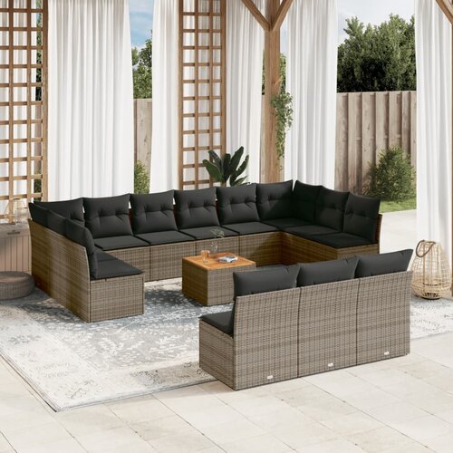 vidaXL 14-dijelni set vrtnih sofa od poliratana s jastucima sivi Cijene