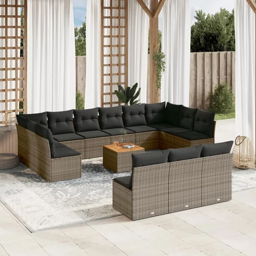 vidaXL 14-dijelni set vrtnih sofa od poliratana s jastucima sivi