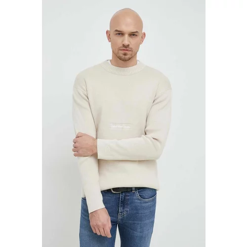 Calvin Klein Jeans Pamučni pulover boja: bež