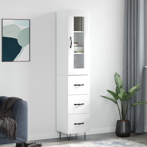 vidaXL Visoka omara visok sijaj bela 34,5x34x180 cm inženirski les Cene