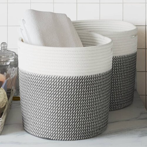 vidaXL Košara za shranjevanje 2 kosa siva in bela Ø28x28 cm bombaž Cene