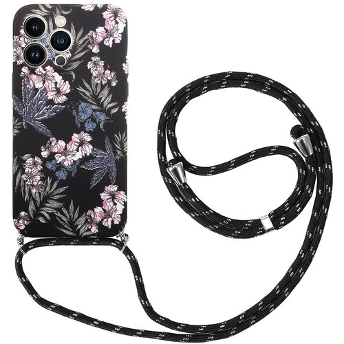 INORCO Za iPhone 13 Pro 6,1-palčni ovitek za telefon s potiskanim cvetličnim vzorcem IMD Fleksibilna za&amp;scaron;čitna torbica TPU z vrvico, (22035833) Slike