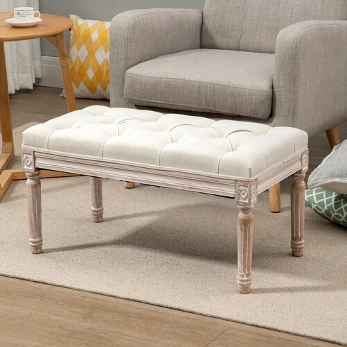  Tapecirani tabure tapecirana klupa podnožje navlaka od drveta i tkanine s imitacijom lana 80D x 40&amp;Scaron; x 43V cm krem ​​bijela Slike
