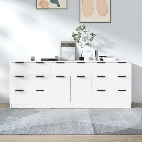 The Living Store 3-delna komoda visok sijaj bela konstruiran les - Komoda, (21662552) Cene
