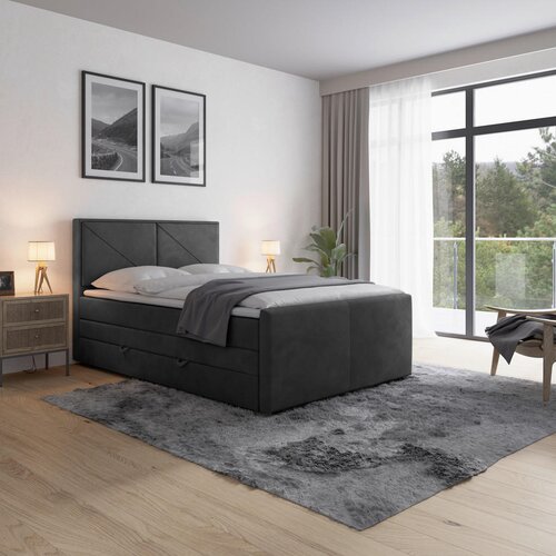 MID.YOU POSTELJA BOXSPRING 140 cm x 200 cm , les, kovina, umetna masa, tekstil črna Cene