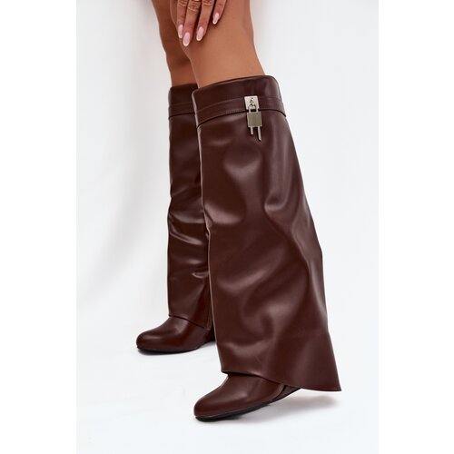 Boto Women&amp;#039;s Platform Boots with Strap and Silver Detail Eco Leather Brown Korivelle Slike