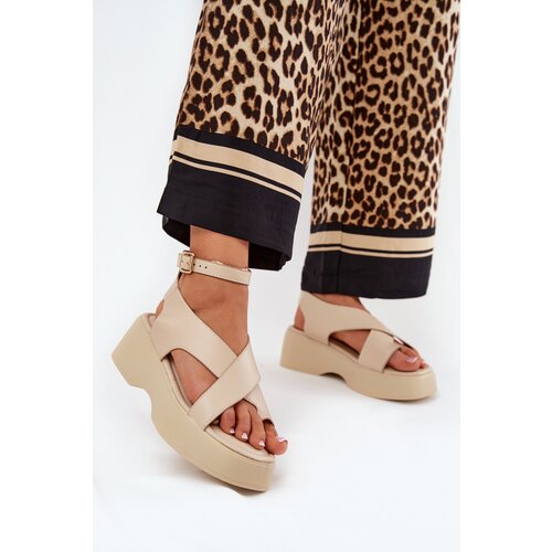 Boto Women's sandals on platform and wedge eco leather beige Tenzorus Cene