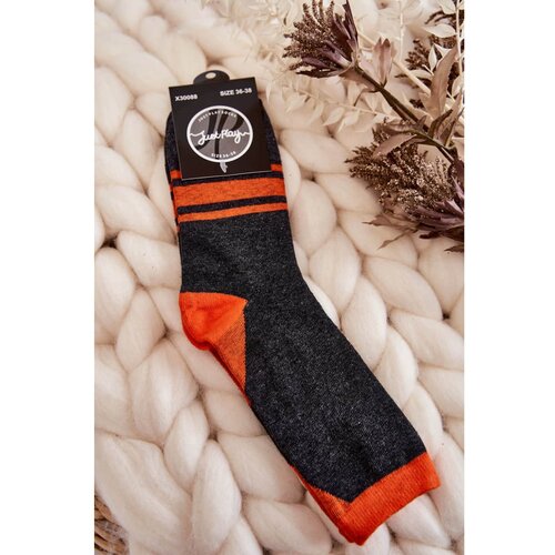 Kesi Women's Two-Color Socks With Stripes Graphite-Orange Slike